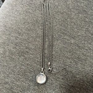 Silver FOSSIL necklace with rhinestone and crystal pendant.